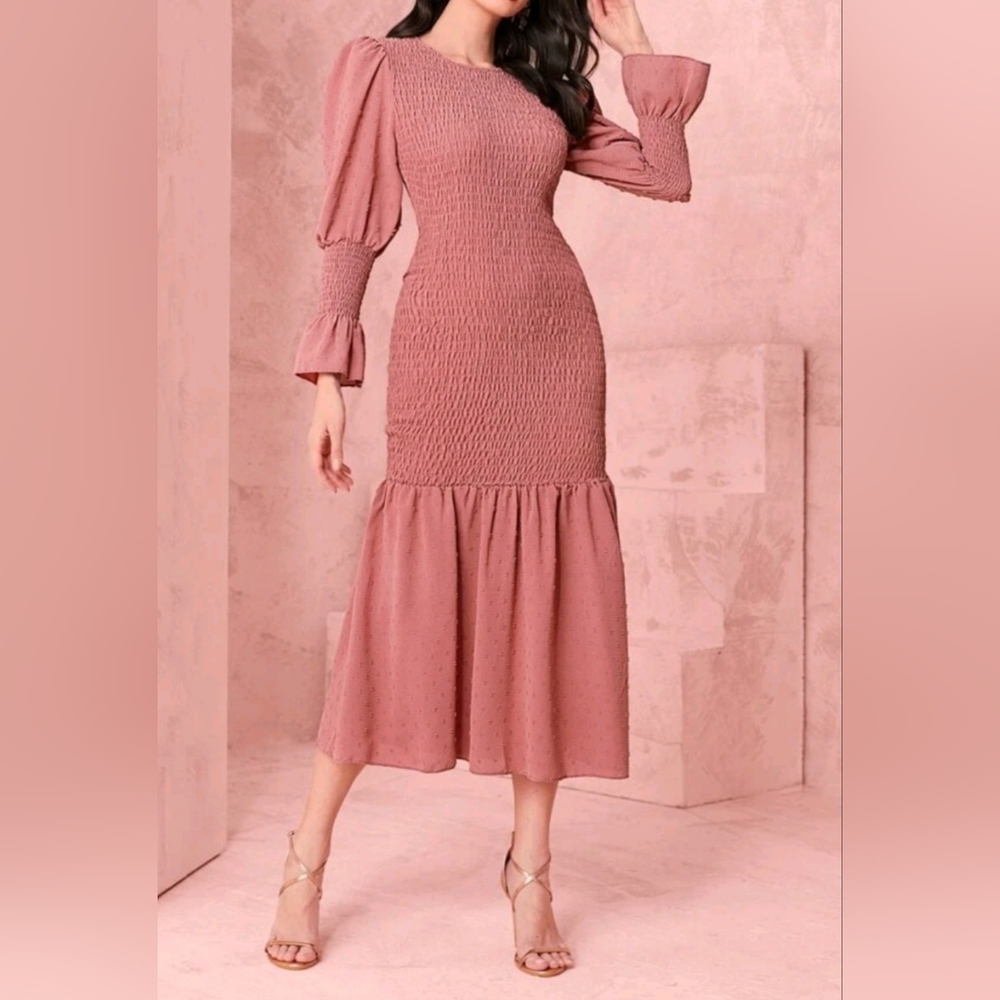 Shirred Bodice Mermaid Hem Dress